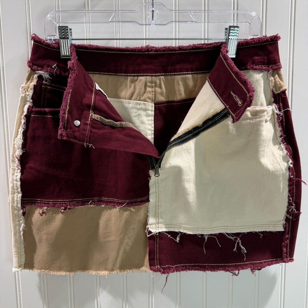 Artisan Patchwork Denim Mini Skirt One of a Kind Designer Upcycled 32 Waist - Picture 6 of 7